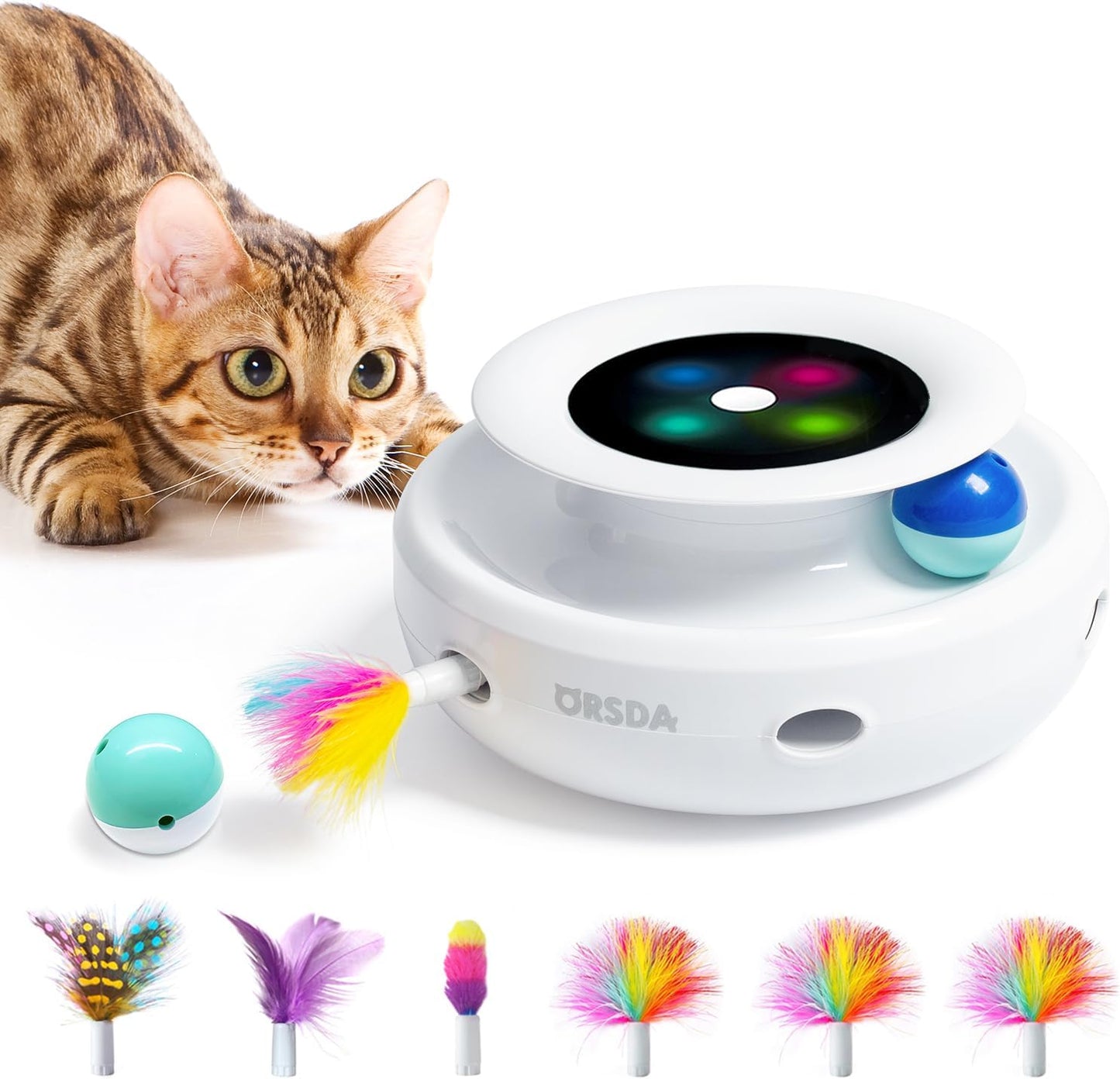 2-in-1 Interactive Ambush Electronic Cat Mice Toy for Entertainment with 6Pcs Feathers