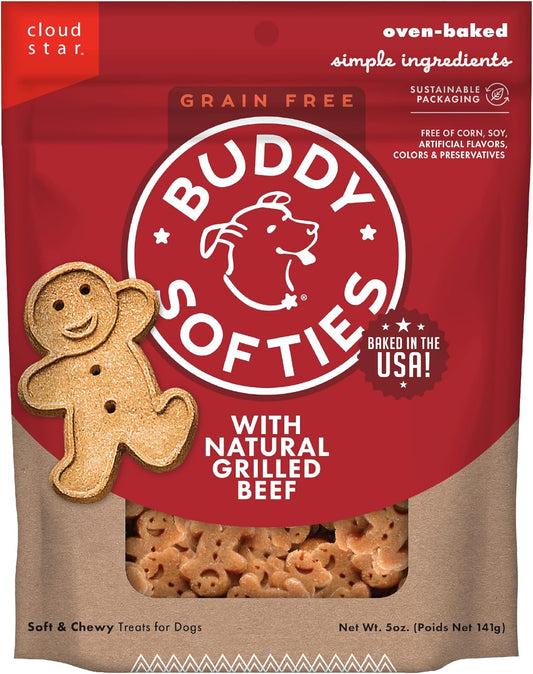 Buddy Softies – Bite-Sized, Soft & Chewy Dog Treats - Natural Grilled Beef Flavor