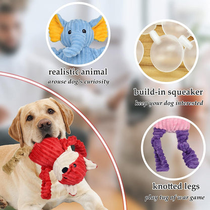 5 Pack Tough Dog Toys Stuffed Squeaky Dog Toys Assortment Plush Animal Dog Toy Value Bundle Puppy Pet Dog Toys for Small Medium Large Dogs