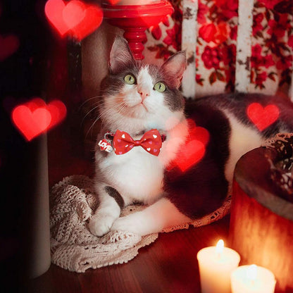 Valentine's Day Cat Collar with Bow Tie Bell & Charms Breakaway Heart Design Collar for Male and Female Cats