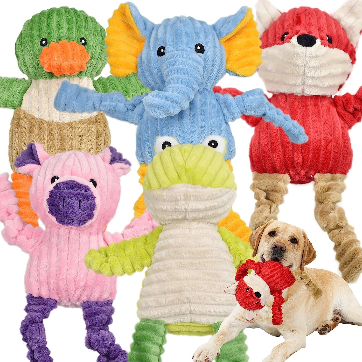 5 Pack Tough Dog Toys Stuffed Squeaky Dog Toys Assortment Plush Animal Dog Toy Value Bundle Puppy Pet Dog Toys for Small Medium Large Dogs