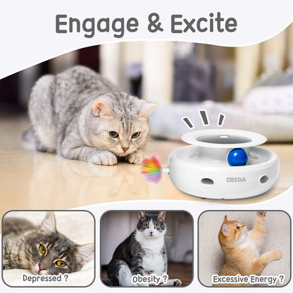 2-in-1 Interactive Ambush Electronic Cat Mice Toy for Entertainment with 6Pcs Feathers