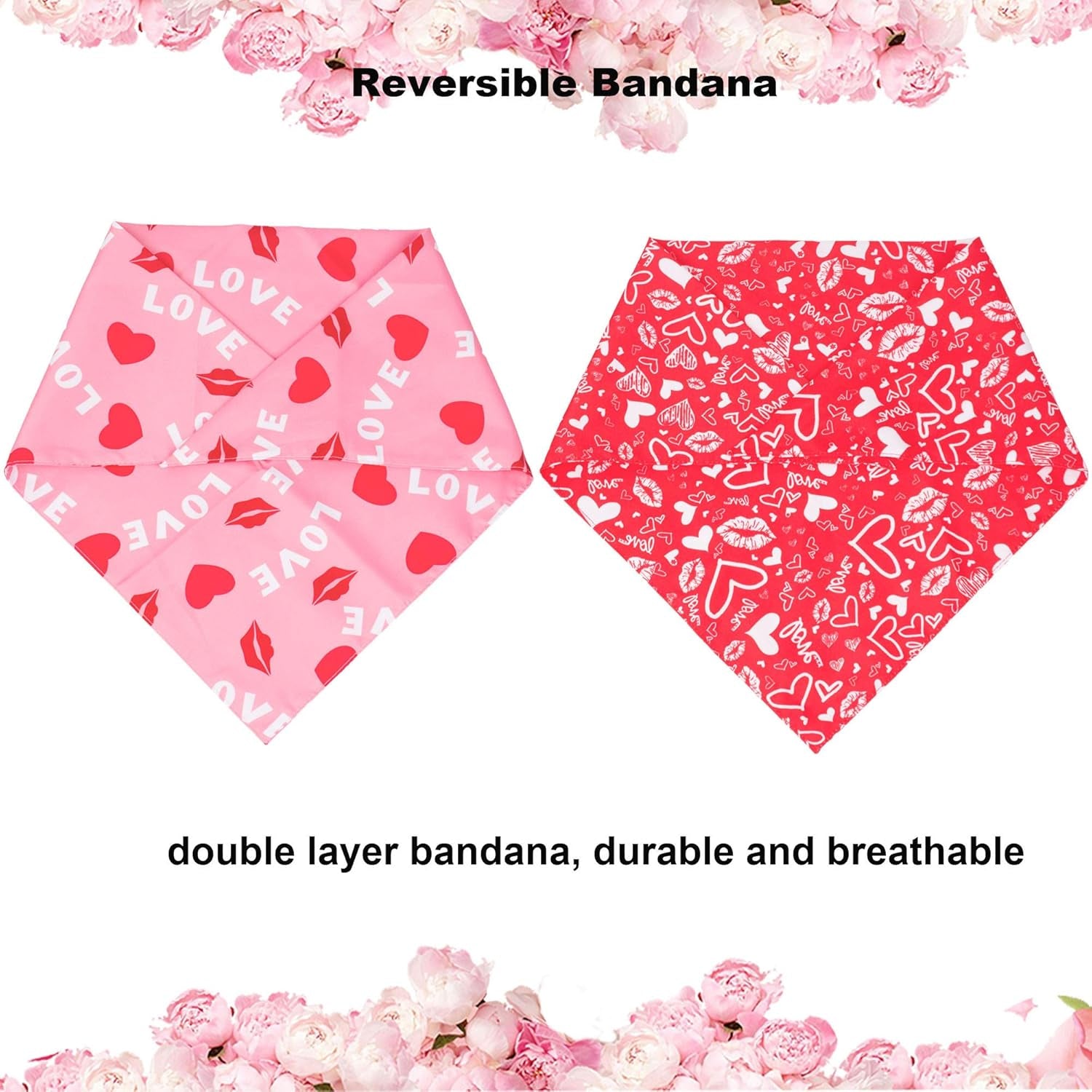 Valentine's Day Dog Bandana Reversible Triangle Dog Medium/ Large Dogs 