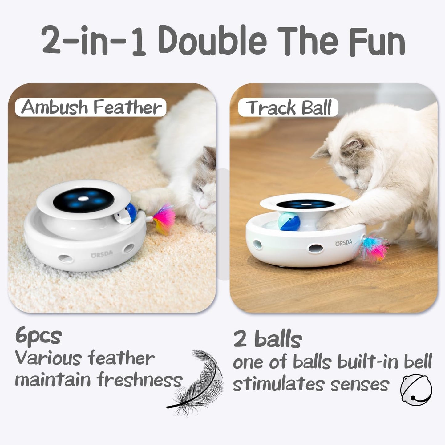 2-in-1 Interactive Ambush Electronic Cat Mice Toy for Entertainment with 6Pcs Feathers